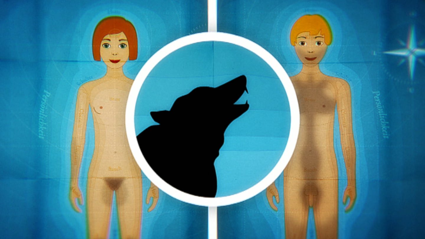 Grafik von einem Mädchen und einem Jungen mit einem heulenden Werwolf in der Mitte Rechte: WDR (Foto: WDR)
