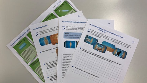 Arbeitsblätter zu Sexualkunde-Themen der Sendereihe „Du bist kein Werwolf“ liegen aufgefächert