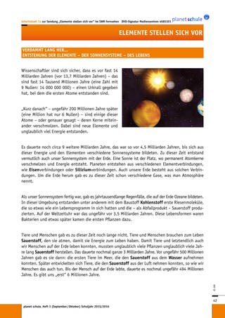 Arbeitsblatt 7a: Entstehung Elemente, Sonnensystem, Leben (Foto: )