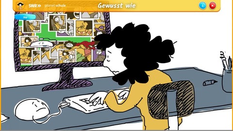 Elli sitzt vor dem Bildschirm.