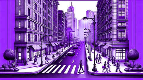 AI generated drawing of a city in a wide-angle shot | kolleg24 Englisch