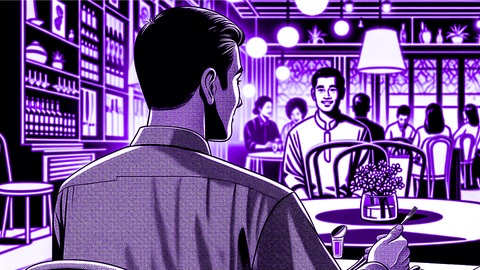 AI generated drawing of a man with hic back to the camera, looking over his shoulder | kolleg24 Englisch