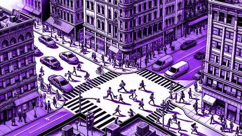 AI generated drawing of a city in a high-angle shot | kolleg24 Englisch