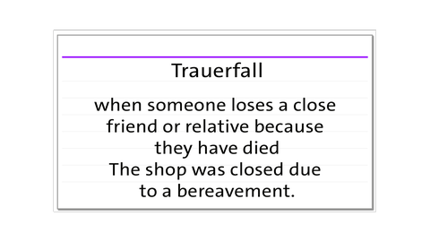 Karteikarten-Rückseite für die englische Vokabel bereavement - Trauerfall