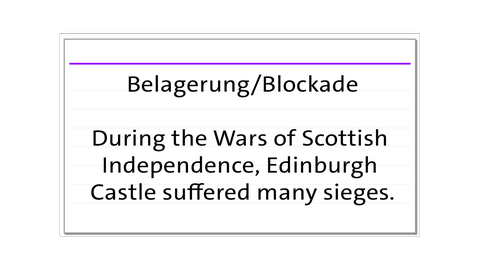 Grafik einer Karteikarten-Rückseite zum Wort "siege" | kolleg24 Englisch