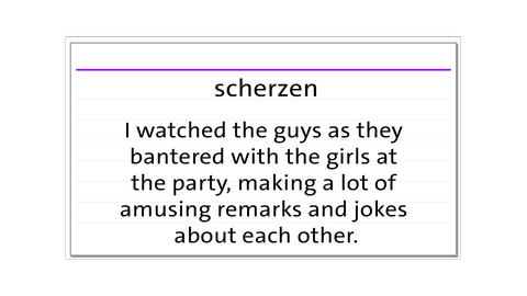 Flashcard-Rückseite für die Englisch-Vokabel to banter - scherzen