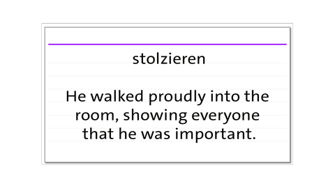 Karteikarten-Rückseite für die englische Vokabel to strut - stolzieren