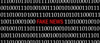 Binäre Zahlen und Schriftzug Fake News