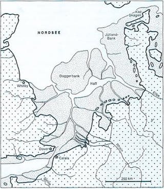 Karte der Nordfriesischen Küste mit Doggerbank (Bildquelle: Topographischer Atlas Niedersachsen und Bremen. Wachholtz Verlag Neumünster 1977) (Foto: Silke Harrer)