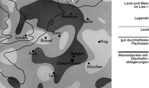 Grafik: Land und Meer im Lias epsilon (Foto: Maisenbacher / Vielsäcker / Bender)