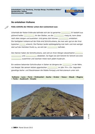 Arbeitsblatt 2: So entstehen Vulkane (Foto: )