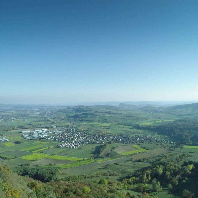 Blick von einem Hügel aus über eine weite, grüne Landschaft. (Foto: SWR - Screenshot aus der Sendung)
