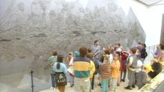 Eine Gruppe von Leuten sieht sich die Seelilienkolonie an