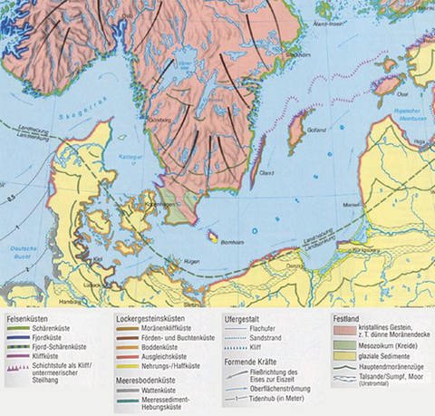Karte: Die verschiedenen Küstenformen der Ostseeküste.