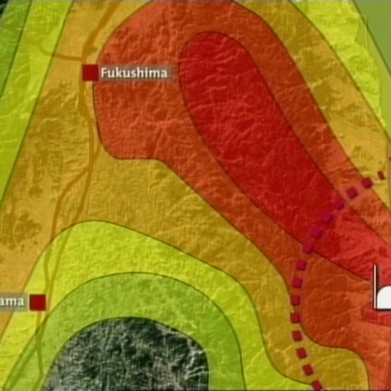 Farbige Markierung der Strahlenbelastung rund um Fukushima I.