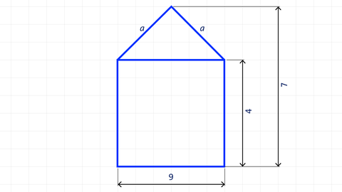 Grafik eines Hauses mit Maßzahlen. kolleg24 Mathematik