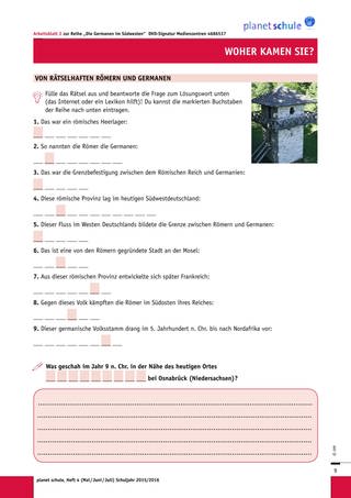Arbeitsblatt 2: Rätsel zu Römern und Germanen (Foto: )