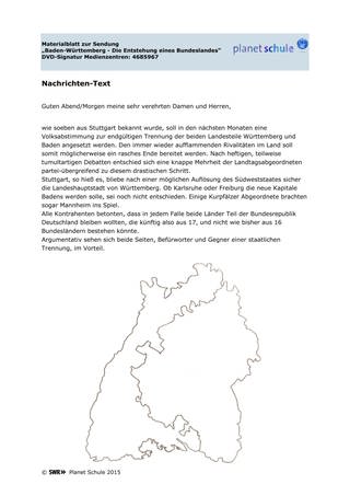 Infoblatt: Trennung Baden und Württemberg (Foto: )