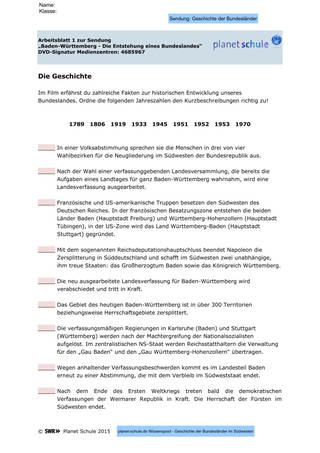 Arbeitsblatt 1: Geschichte Baden-Württembergs (Foto: )