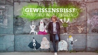 Sabine Heinrich plus Schriftzug der Sendereihe "Gewissensbisse – Frau Heinrich und die 7 Todsünden";