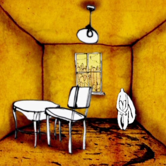 Ein kleines Zimmer mit Tisch und Stuhl. In der Ecke hockt eine kopflose Person. (Foto: SWR/Mosaic Films – Screenshot aus der Sendung)