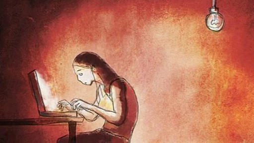 Zeichnung eines Mädchen, das über einen Laptop gebeugt ist. (Foto: SWR/Mosaic Films – Screenshot aus der Sendung)