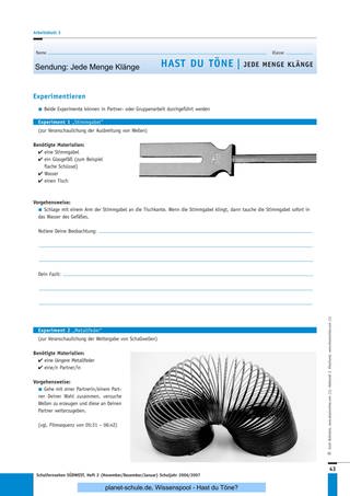 Arbeitsblatt 3: Experimentieren: Stimmgabel und Metallfeder (Foto: )