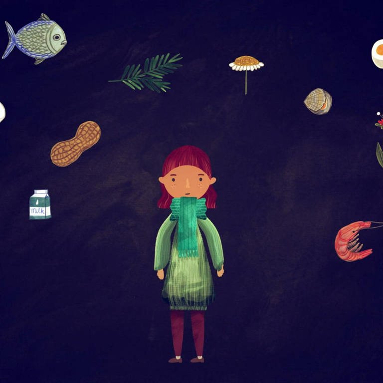Zeichnung eines Mädchens, das von verschiedenen Gegenständen und Tieren umgeben ist. (Foto: SWR - Screenshot aus der Sendung)