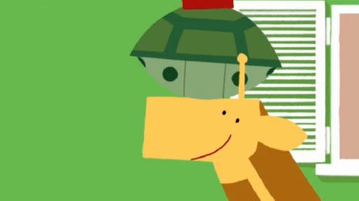 Eine Giraffe trägt eine Schildkröte auf dem Kopf. (Foto: SWR – Screenshot aus der Sendung)