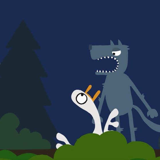 Wolf und Schwan im Wald : Der Wolf zeigt Zähne. (Foto: SWR – Screenshot aus der Sendung)