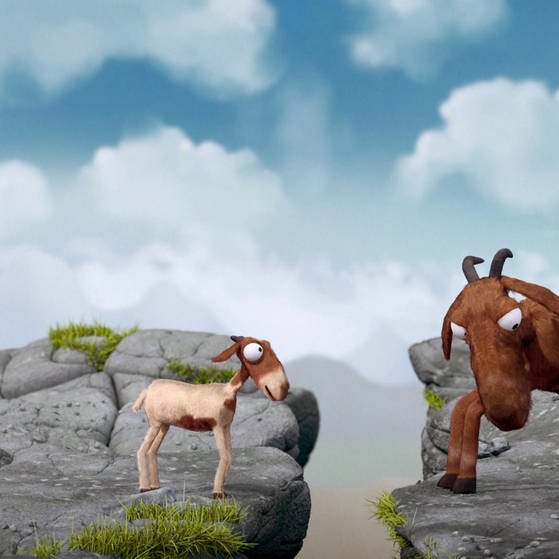 Zwei Ziegen stehen auf gegenüberliegenden Felsen. (Foto: SWR – Screenshot aus der Sendung)