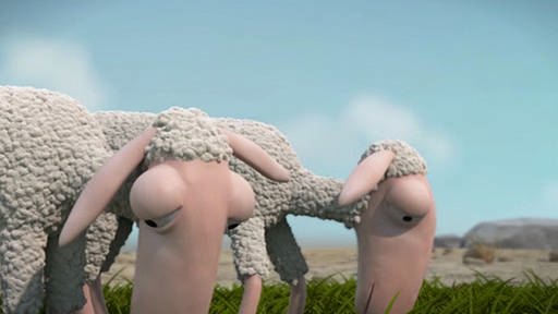 Animation von zwei Schafen beim Grasen.