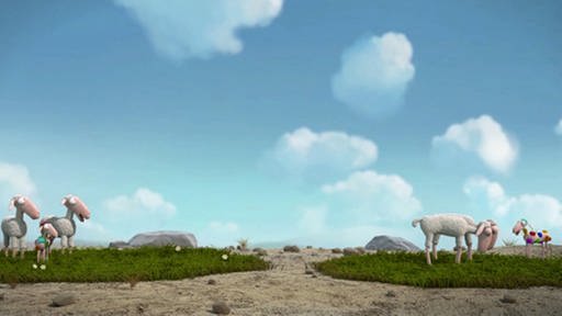Animation von Schafen beim Grasen.