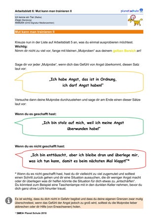 Arbeitsblatt 6: Mut kann man trainieren II