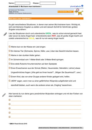 Arbeitsblatt 5: Mut kann man trainieren I