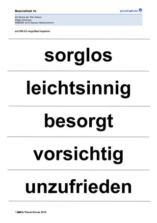 Materialblatt 1b: Begriffe für Tafel II