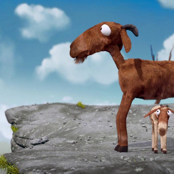 Die kleine Ziege steht unter der großen Ziege.