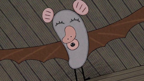 Zeichnung einer Fledermaus, die die Flügel weit ausgestreckt hat.