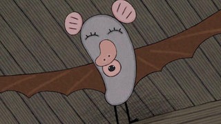 Zeichnung einer Fledermaus, die die Flügel weit ausgestreckt hat.