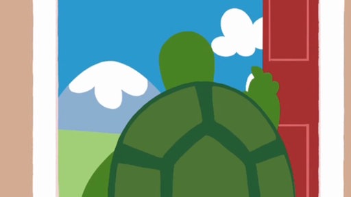 Eine Schildkröte schaut aus dem Fenster.