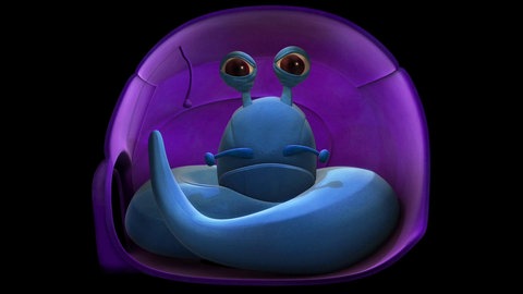 Blaue Schnecke in lila Haus.