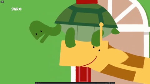 Zeichnung einer Schildkröte, die auf dem Kopf einer Giraffe sitzt.