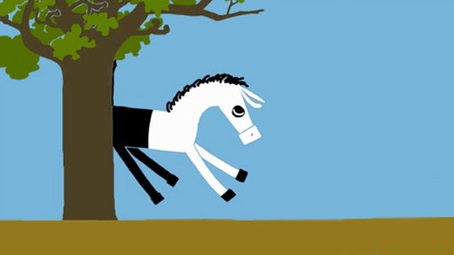 Zeichnung eines Zebras, das halb schwarz und halb weiß ist.