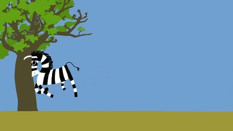 Zeichentrick : Zebra läuft gegen Baum.