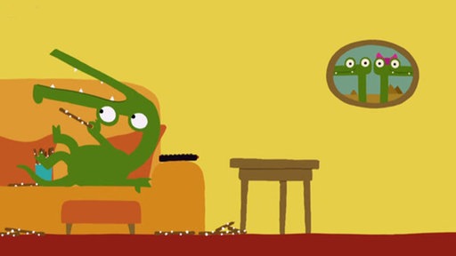 Trickfilm: Krokodil verbiegt sich.