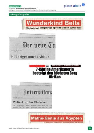 Materialblatt 1: Schlagzeilen: Wunderkinder (Foto: )