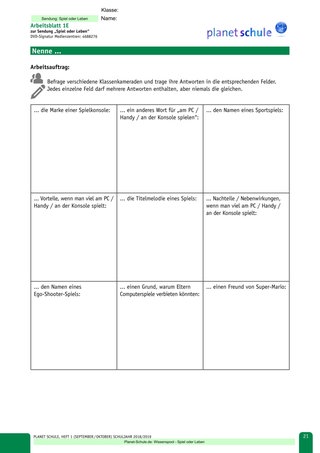 Arbeitsblatt 1E: Computerspiele