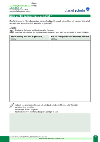 Arbeitsblatt 4M: Wann werden Computerspiele gefährlich?