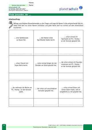 Arbeitsblatt 1M: Spieler: Finde jemanden, der...