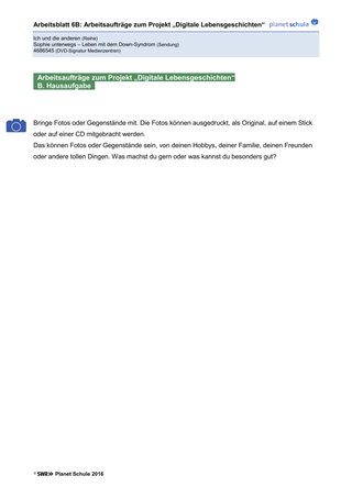 Arbeitsblatt 6B: Digitale Lebensgeschichten: Hausaufgabe
